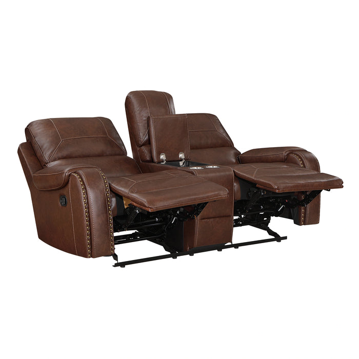 Newnan Double Glider Reclining Love Seat with Center Console, Receptacles and USB Ports