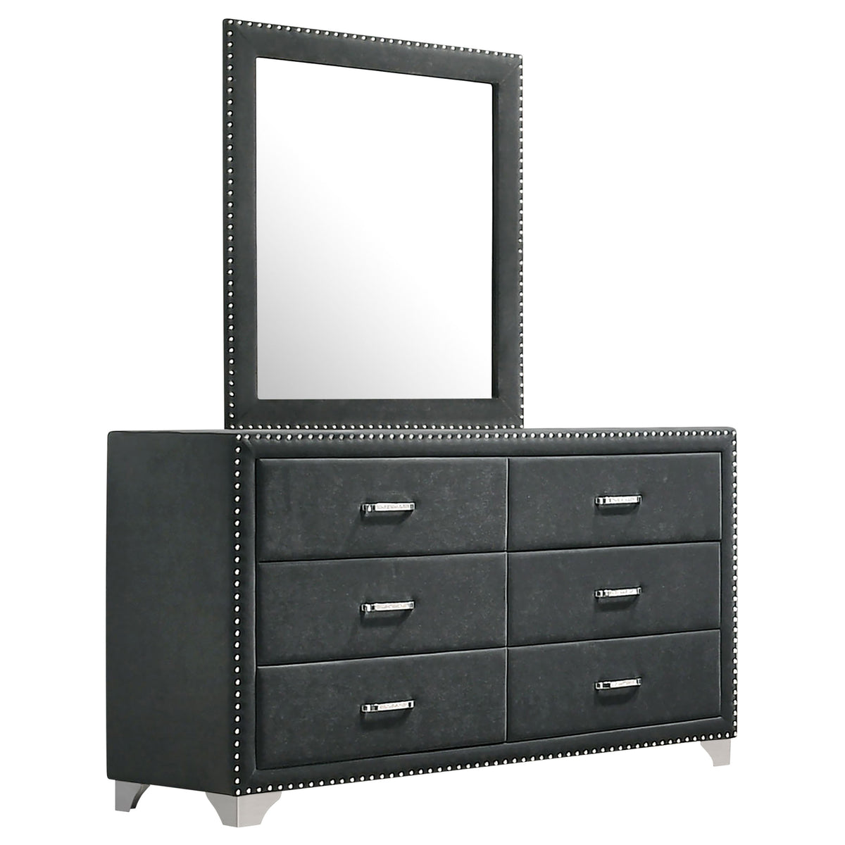 grey velvet dresser with mirror Everly Living Durham 6-Drawer Dresser and Mirror Set in Gray
