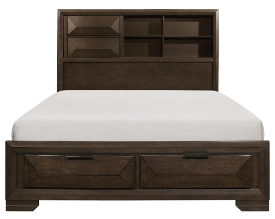 Chesky King Bookcase Bed with Footboard Storage in Warm Espresso 1753K-1EK*