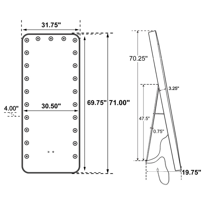 Canton Standing Mirror with LED Lighting and Bluetooth Speaker