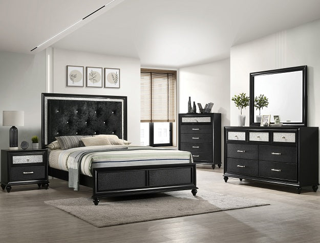 Lila - Bedroom Set - Black / 5 Pc. Bed, Dresser, Mirror, Chest, Nightstand / Full Lila - Bedroom Set - Black / 5 Pc. Bed, Dresser, Mirror, Chest, Nightstand / Full