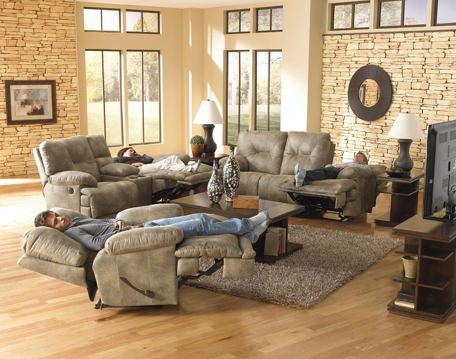 Catnapper Voyager Lay Flat Reclining Sofa with Drop Down Table in Brandy