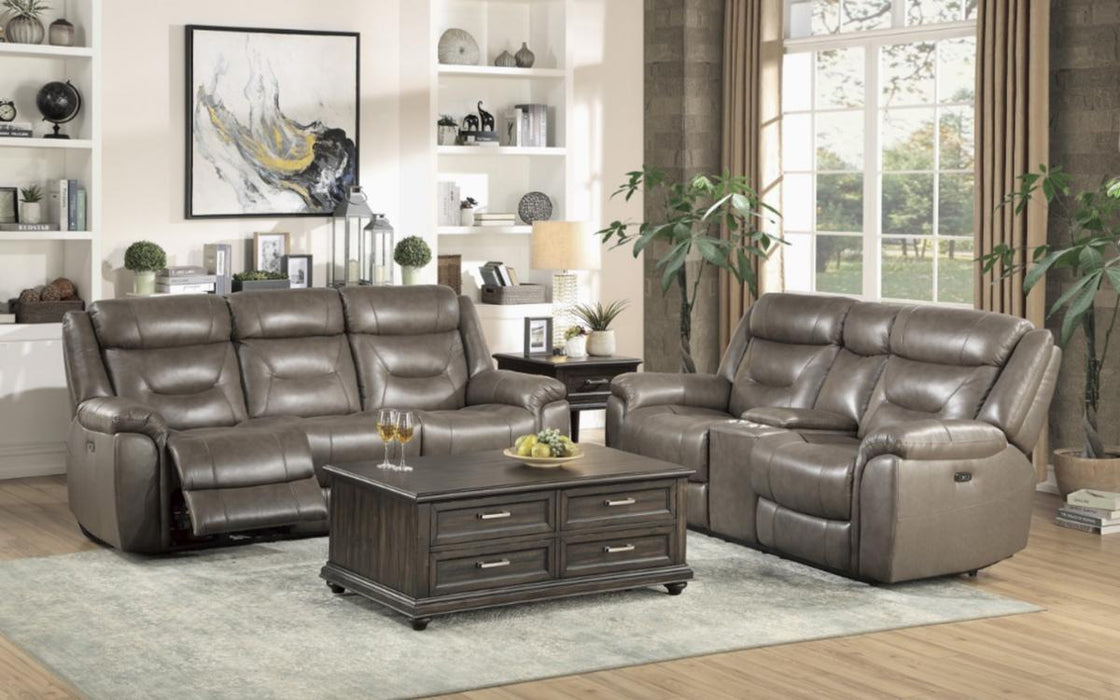 Homelegance Furniture Danio Power Double Reclining Sofa with Power Headrests in Brownish Gray 9528BRG-3PWH