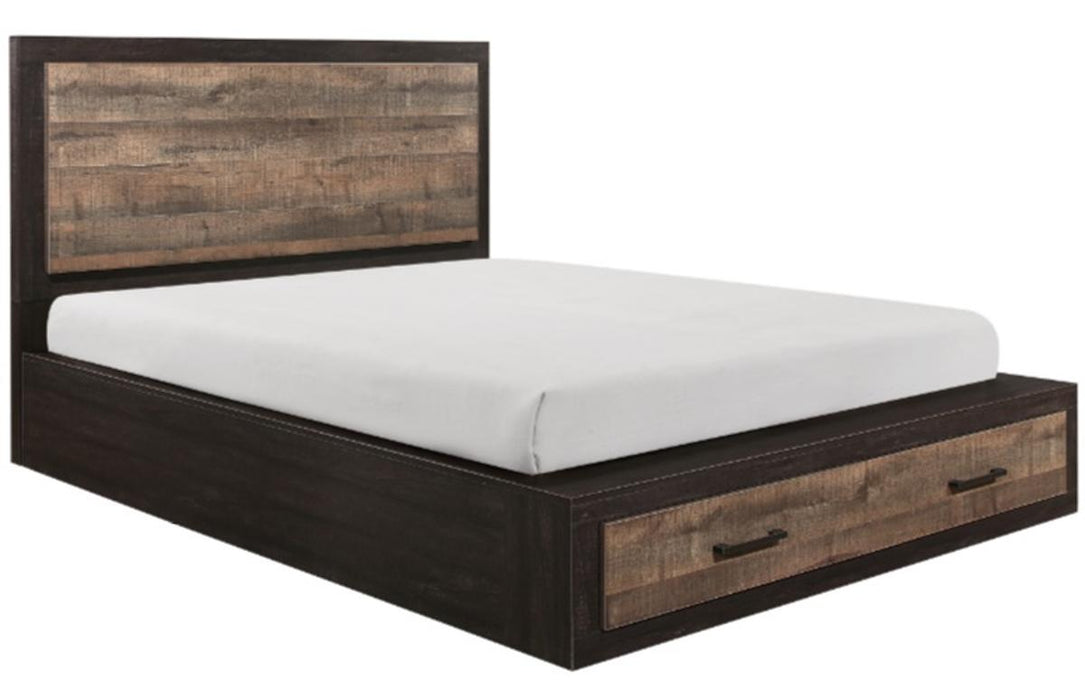 Homelegance Miter King Platform Bed with Footboard Storage in Rustin Mahogany & Dark Ebony 1762K-1EK*