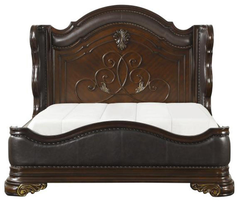 Homelegance Royal Highlands Queen Upholstered Panel Bed in Rich Cherry 1603-1