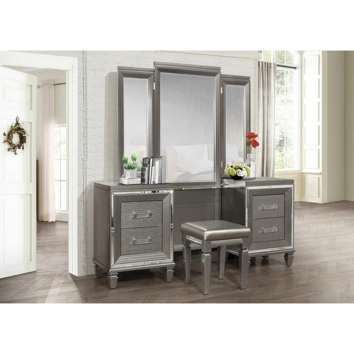 Homelegance Tamsin 3pcs Vanity Dresser with Mirror in Silver Grey Metallic 1616-15