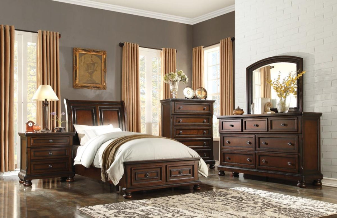 Homelegance Cumberland King Sleigh Platform Bed with Footboard Storage in Brown Cherry 2159K-1EK*