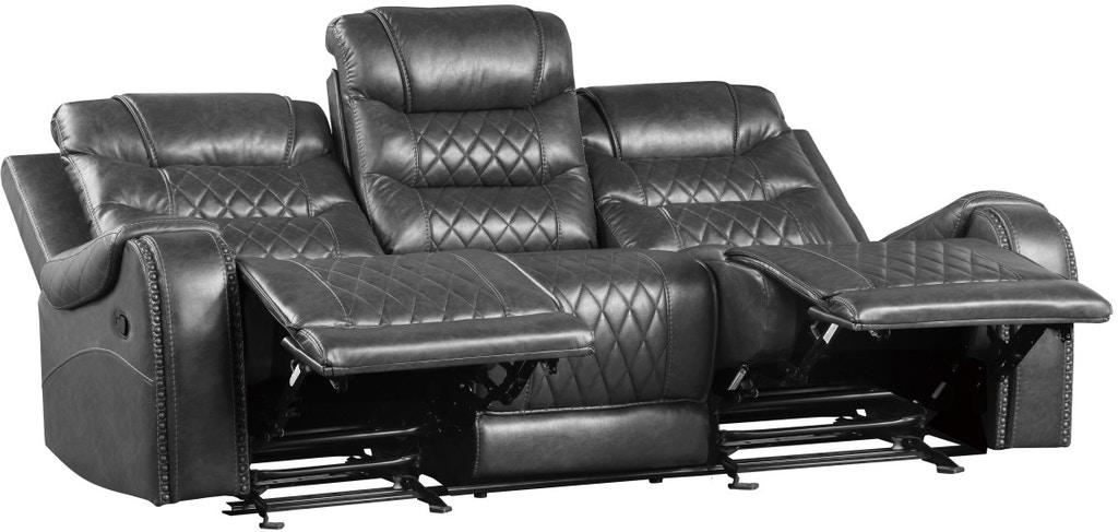 Homelegance Furniture Putnam Power Double Reclining Sofa with Drop-Down in Gray 9405GY-3PW