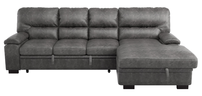 Homelegance Furniture Michigan Sectional with Pull Out Bed and Right Chaise in Dark Gray 9407DG*2RC3L