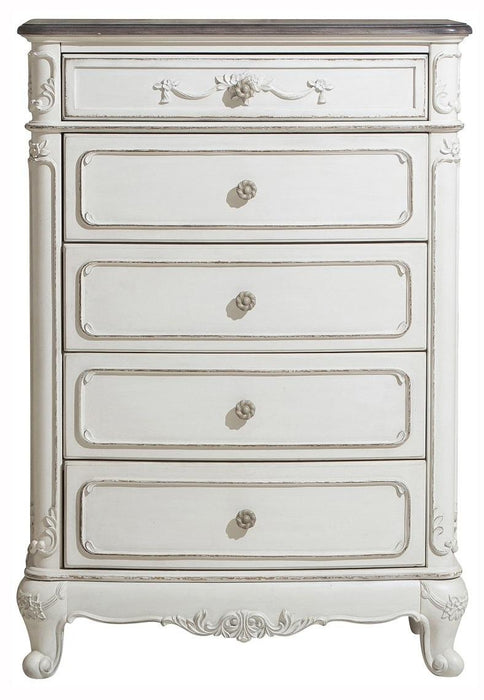 Cinderella 5 Drawer Chest in Antique White with Grey Rub-Through 1386NW-9
