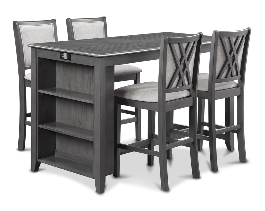 AMY  60" COUNTER TABLE+CHAIRS W/STG  (5 PCS)  -GRAY