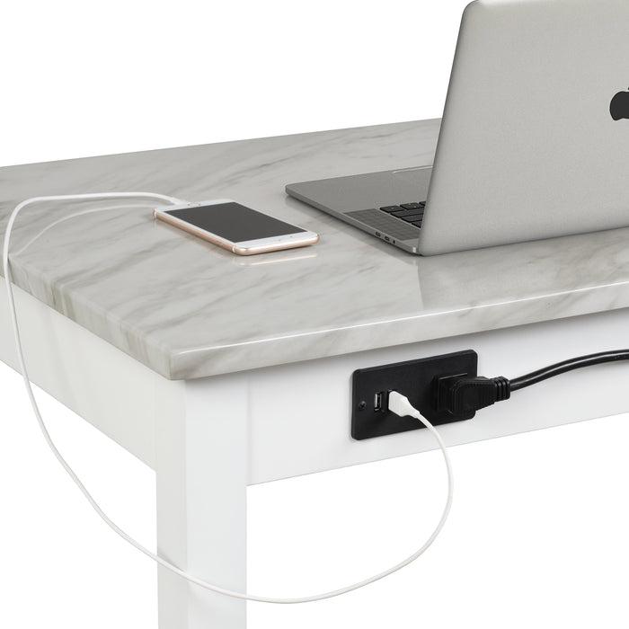 CELESTE DESK W/WHITE/GRAY FAUX MARBLE TOP-WHITE BASE