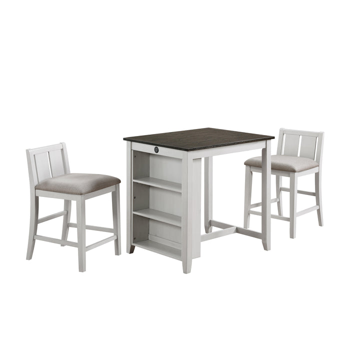 HESTON 36" STORAGE COUNTER TABLE SET W/2 CHAIRS-WHITE/GRAY