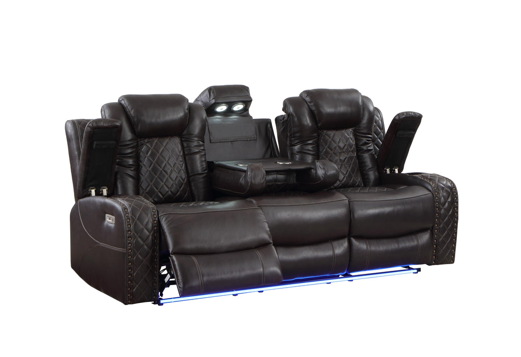 JOSHUA LEATHER SOFA W/DUAL RECLINER-DK BROWN