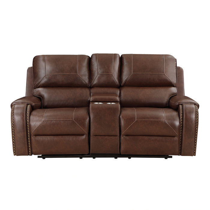 Newnan Double Glider Reclining Love Seat with Center Console, Receptacles and USB Ports